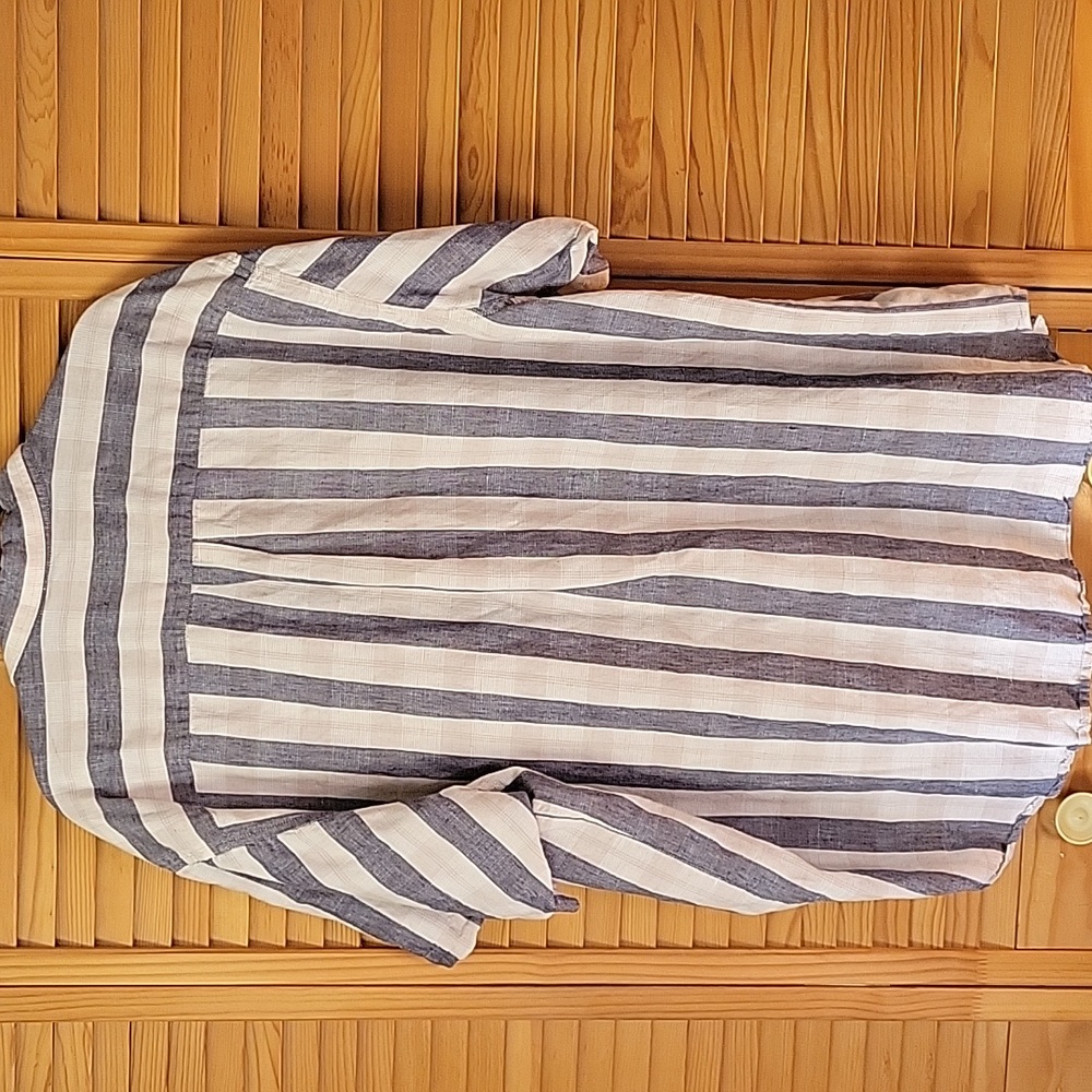 Trader Bay Linen Blend Striped Button Up Blue White Short Sleeve Mens Shirt 3XL - Picture 3 of 8